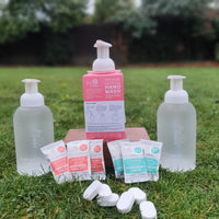 Dissolvable hand wash tablets, Just add water foamy hand wash, Five trees hand wash , Refill hand wash tablets, Hand soap tablets, eco friendly hand soap , Eco must haves, how to reduce plastic waste, how to reduce landfill, products that save money and the planet , hand wash for dry hands, hand wash free from parabens and alcohol, reduce reuse recycle, reduce your carbon emissions