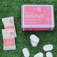 Dissolvable hand wash tablets, Just add water foamy hand wash, Five trees hand wash , Refill hand wash tablets, Hand soap tablets, eco friendly hand soap , Eco must haves, how to reduce plastic waste, how to reduce landfill, products that save money and the planet , hand wash for dry hands, hand wash free from parabens and alcohol, reduce reuse recycle, reduce your carbon emissions